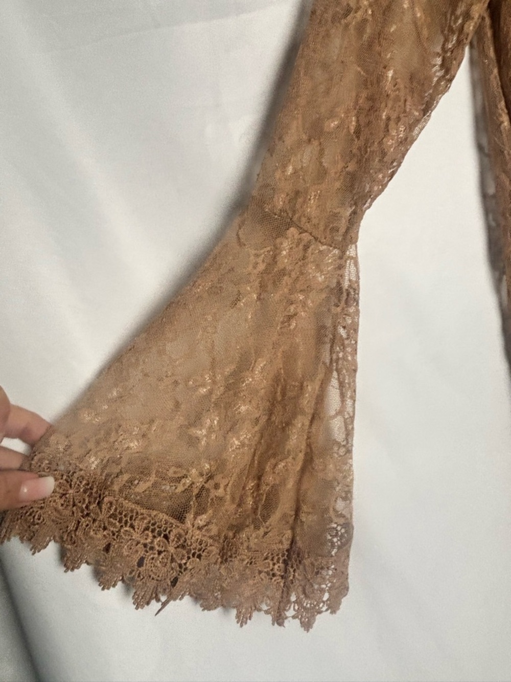 Polly & Esther Sheer Lace Duster Robe - Taupe - Picture 6 of 8